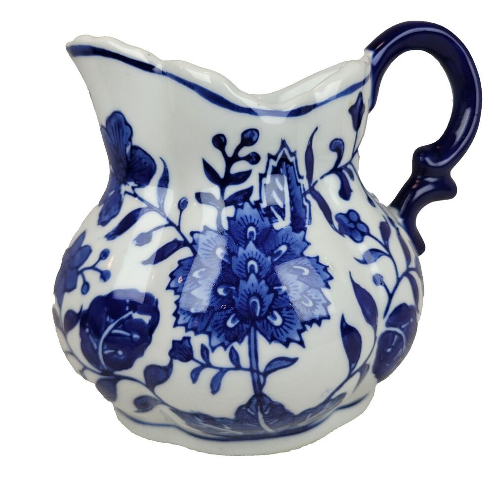 Porcelain Cobalt Blue White Wall Pocket Pitcher Vase Formalities by Baum Bros